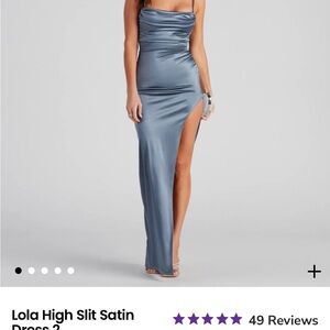 Lola High Slit Satin Dress in Blue